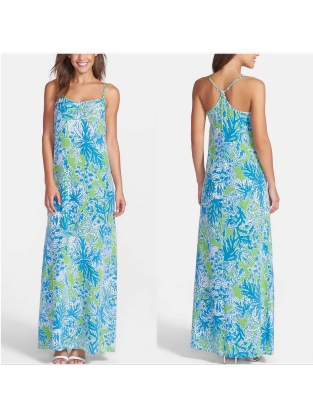 Lilly Pulitzer Green Blue Floral Maxi Dress